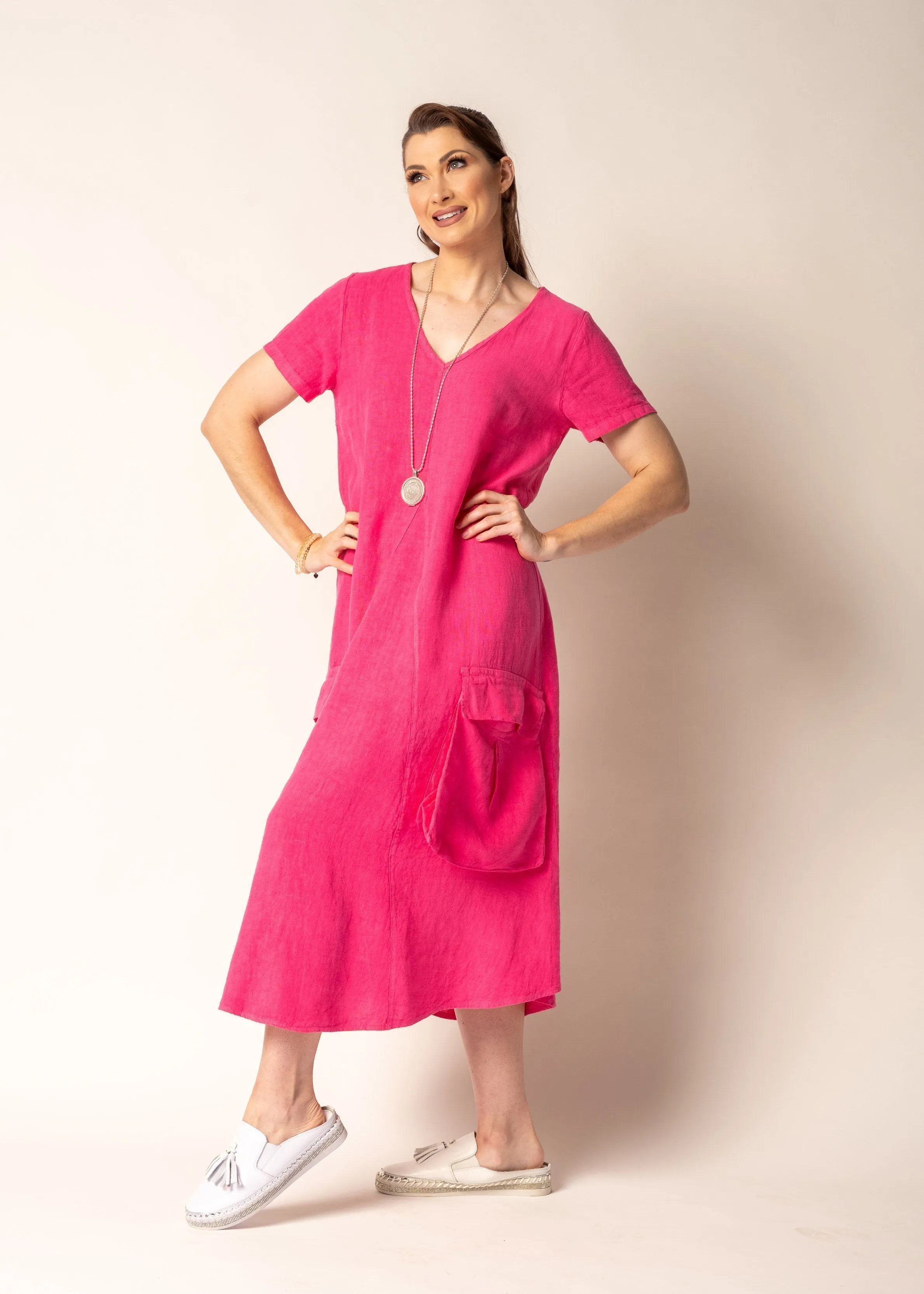Lada Linen Dress in Raspberry Sorbet