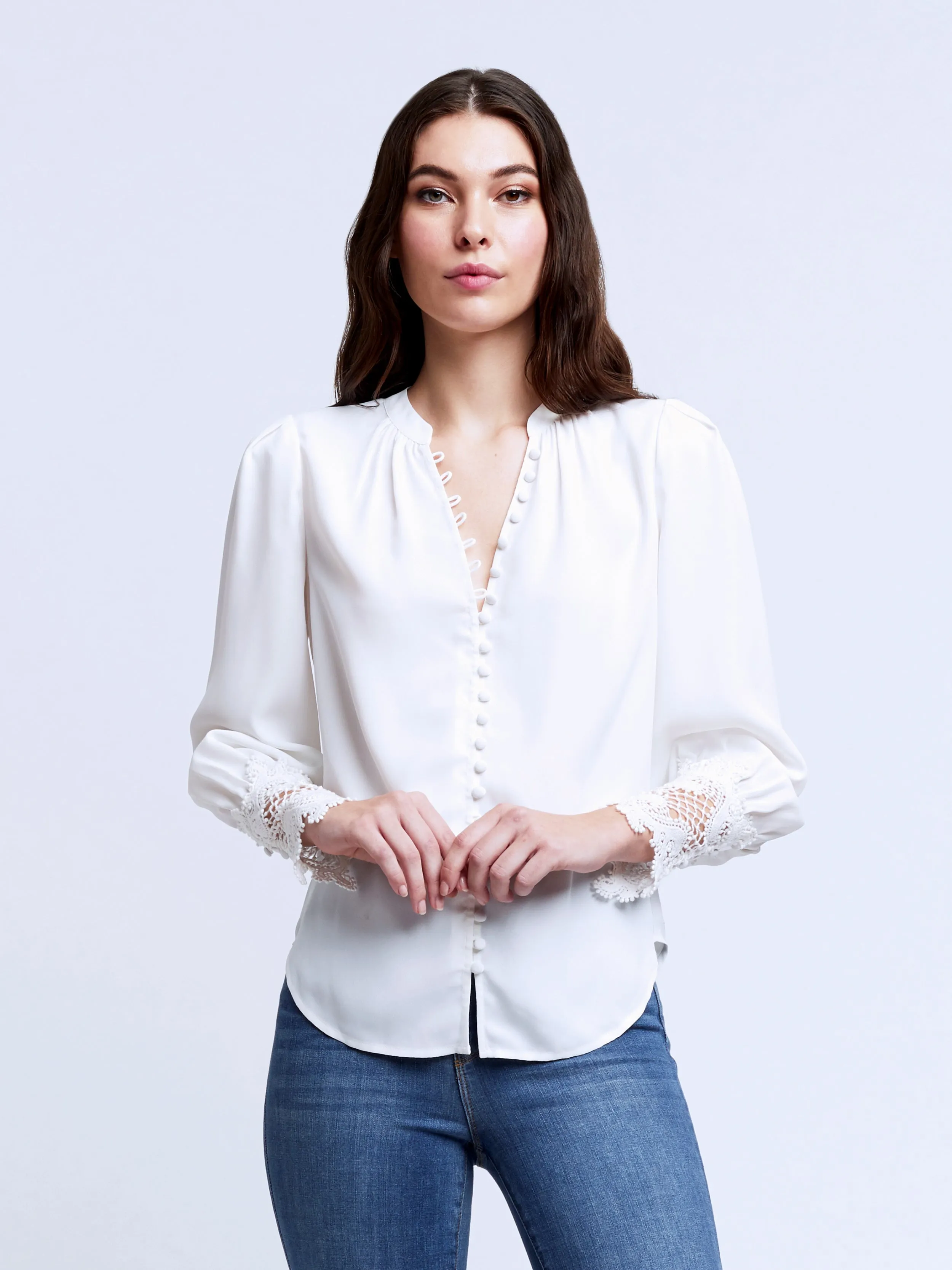 L'AGENCE AVA LACE CUFF BLOUSE