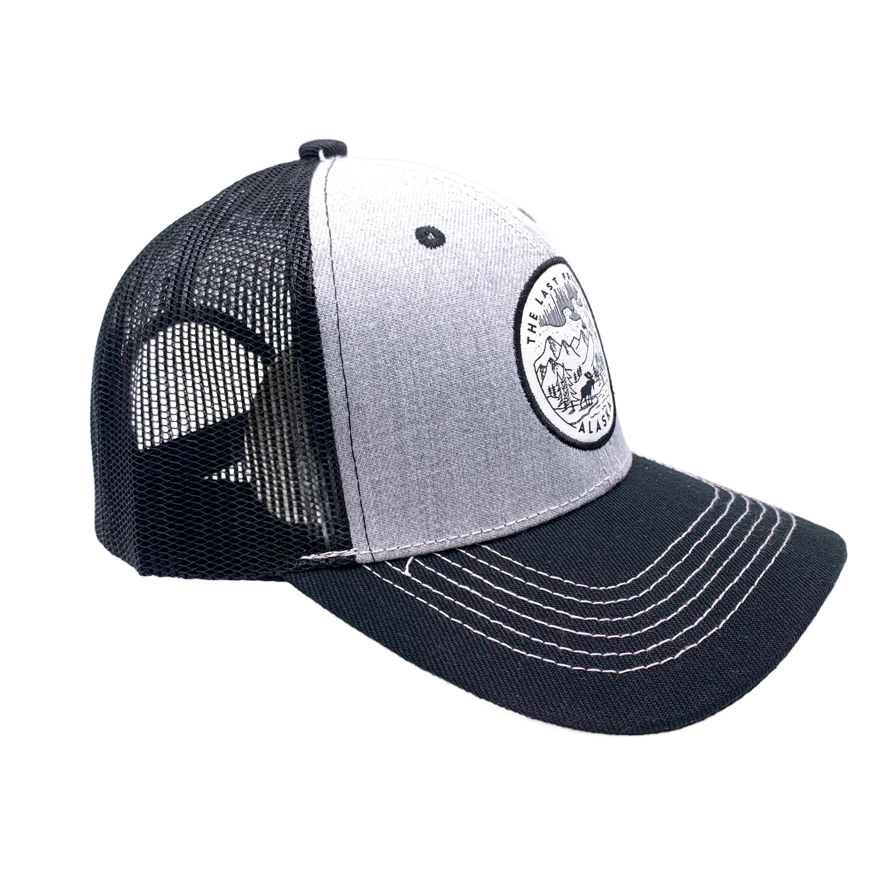 Last Frontier Line Art Alaska Mesh Baseball Cap