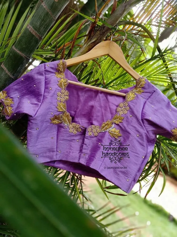 Lavendar gold work blouse from HoneyBee Handlooms