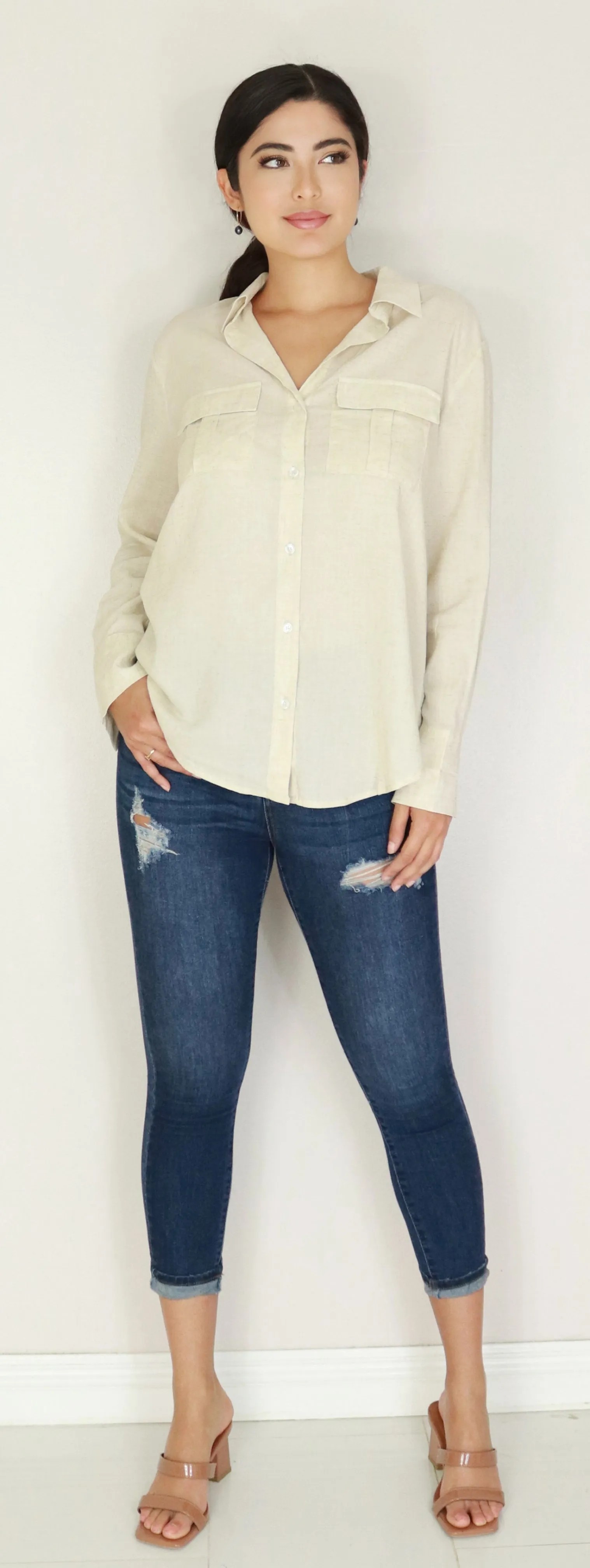 LINEN BUTTON DOWN TOP