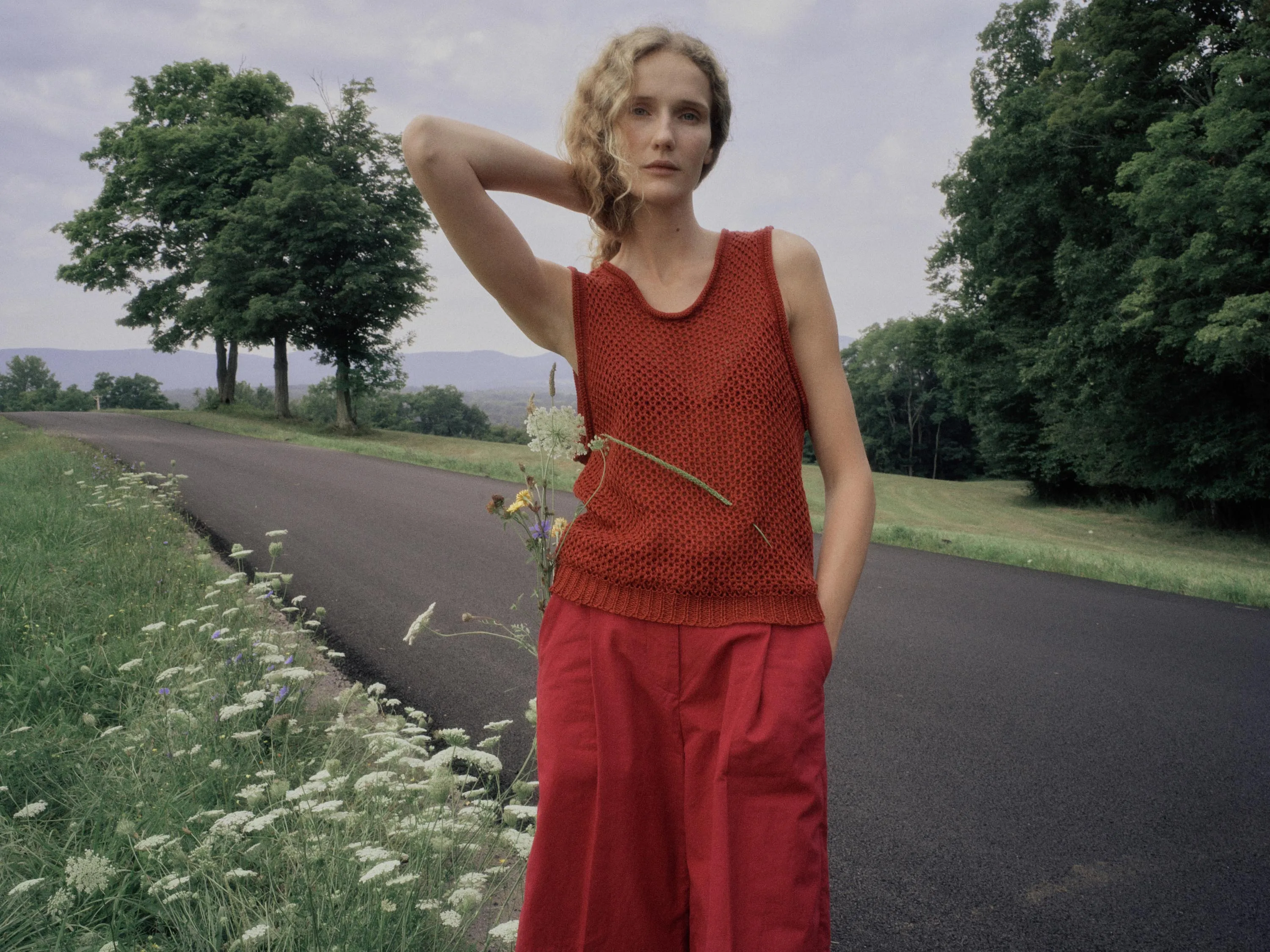 Linen Knit Tank in Brick