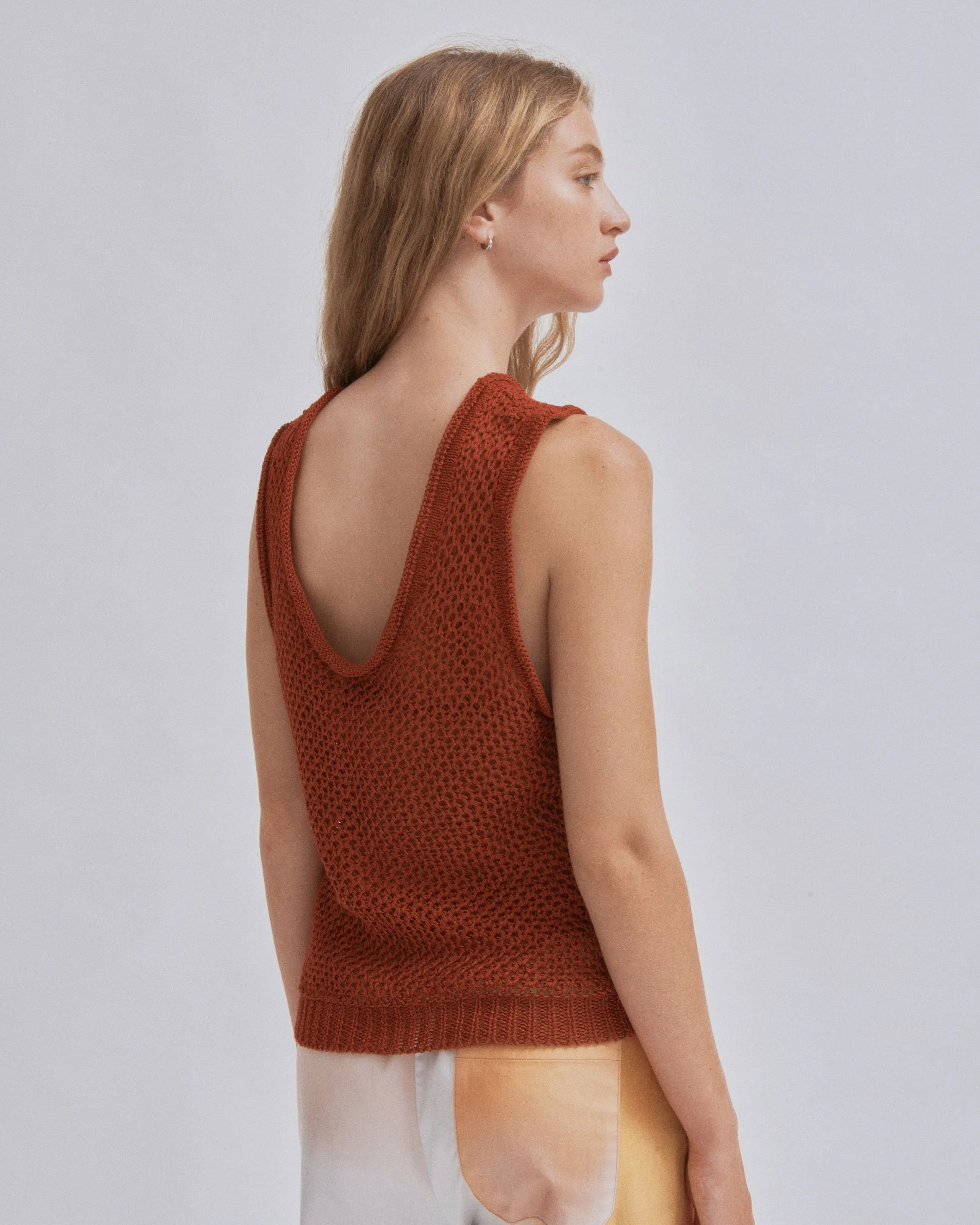 Linen Knit Tank in Brick