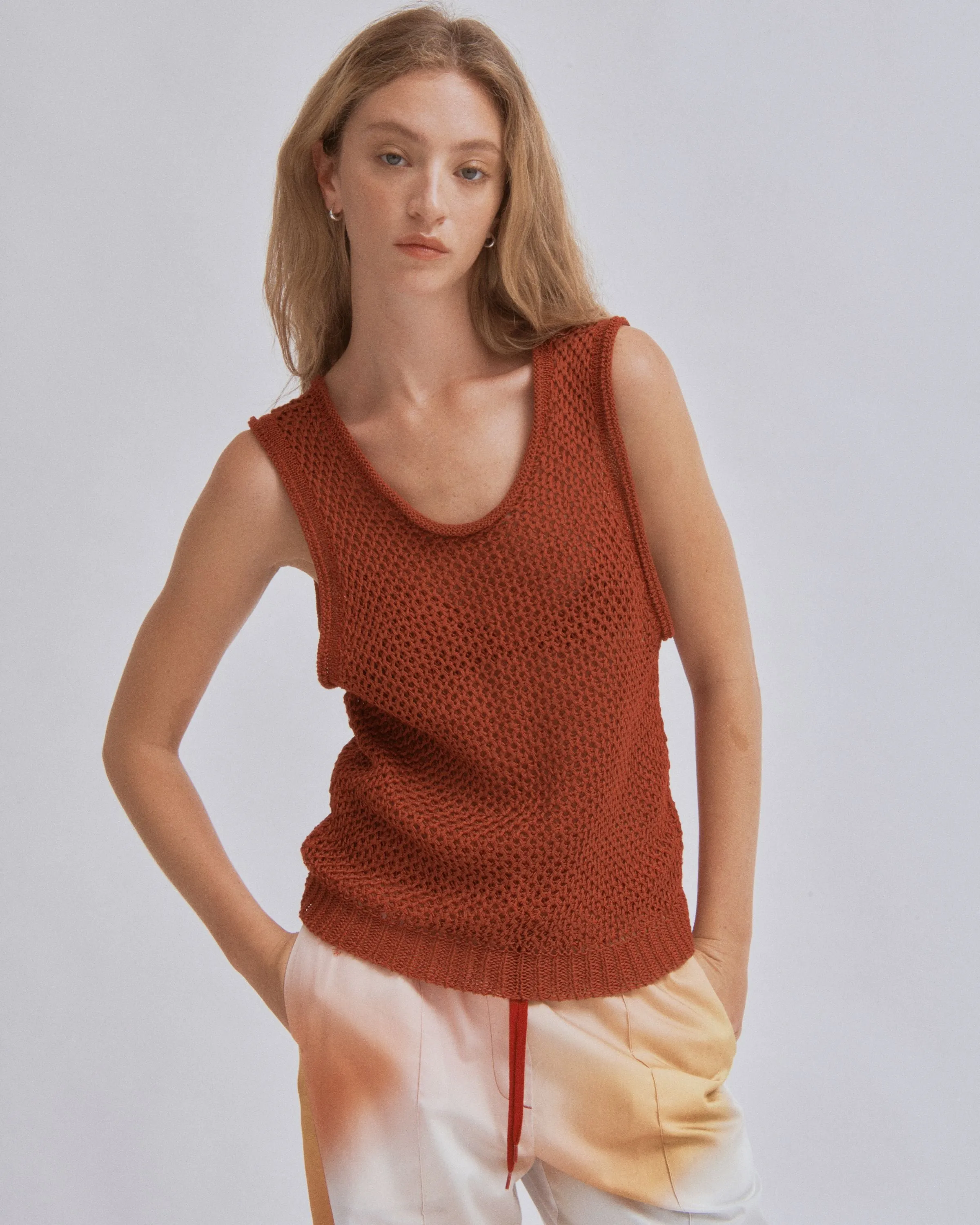 Linen Knit Tank in Brick