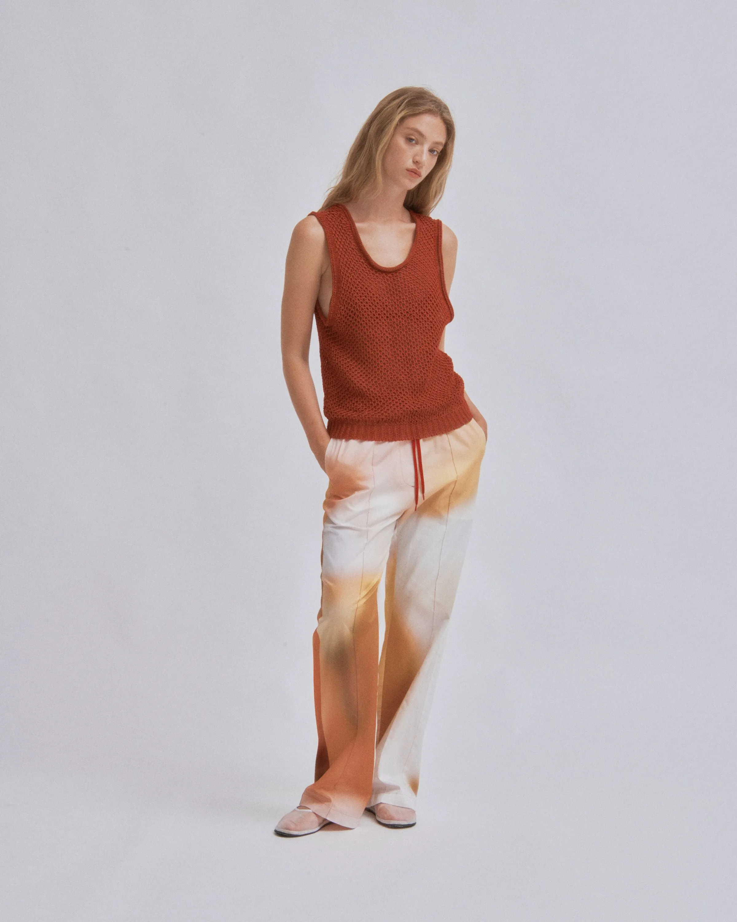 Linen Knit Tank in Brick