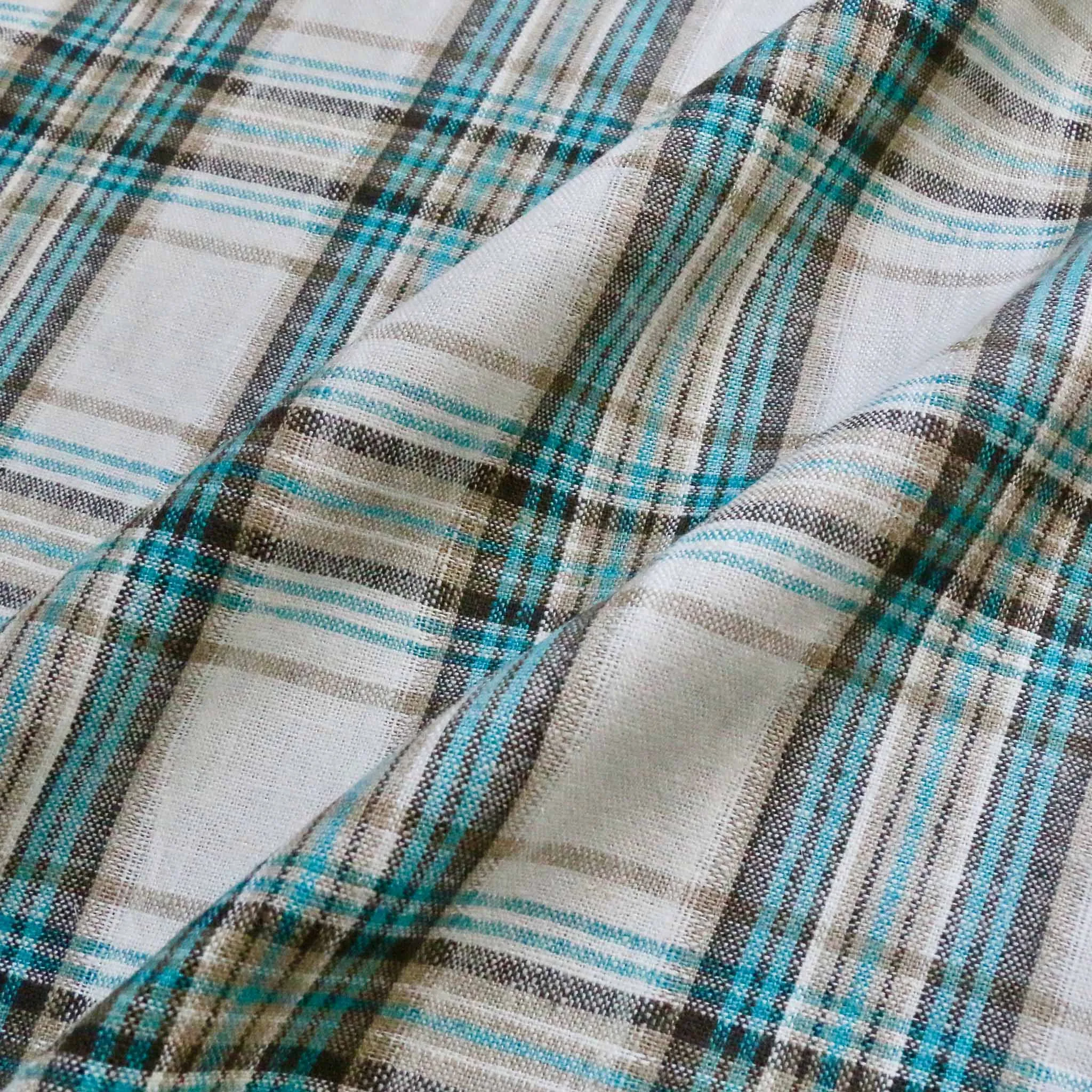 Linen/Viscose Blend Fabric - Turquoise and off-white