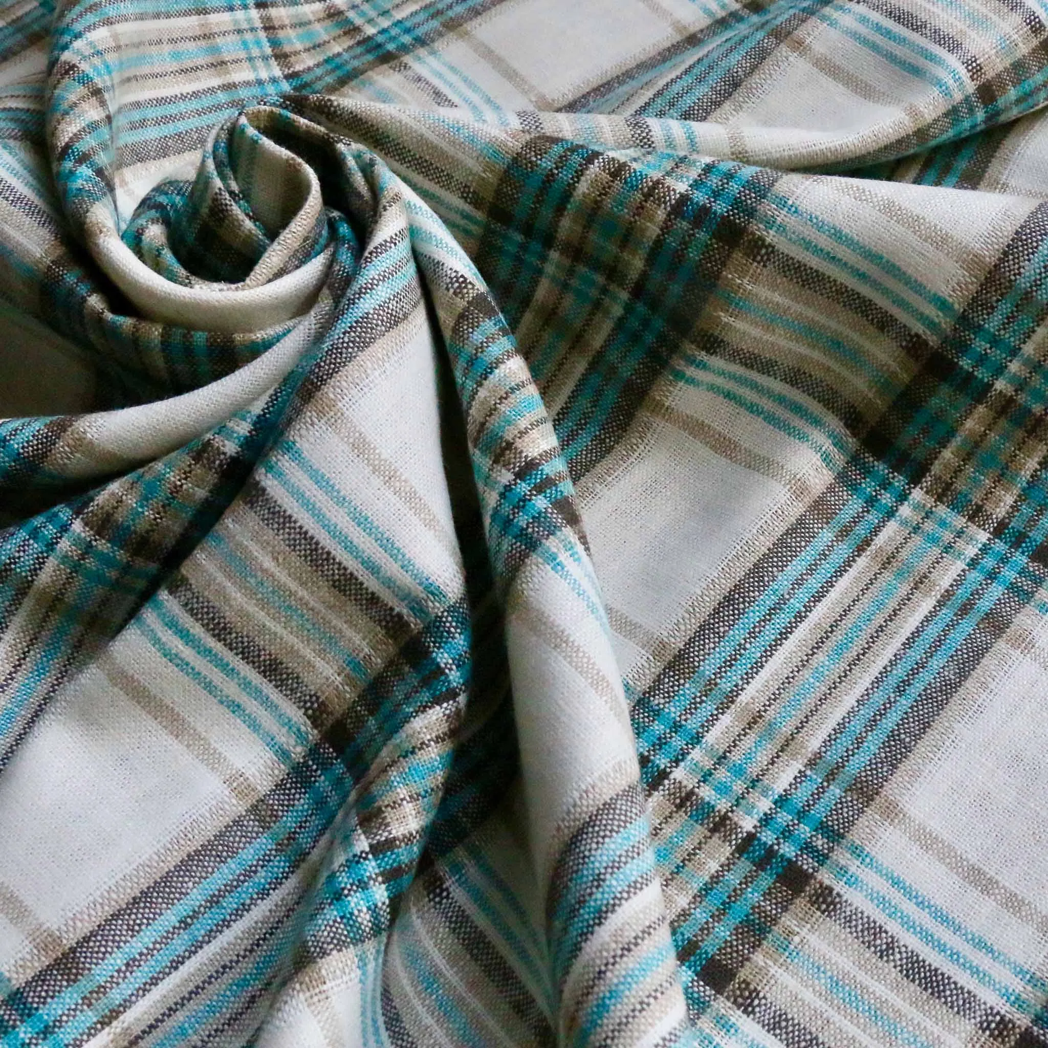 Linen/Viscose Blend Fabric - Turquoise and off-white
