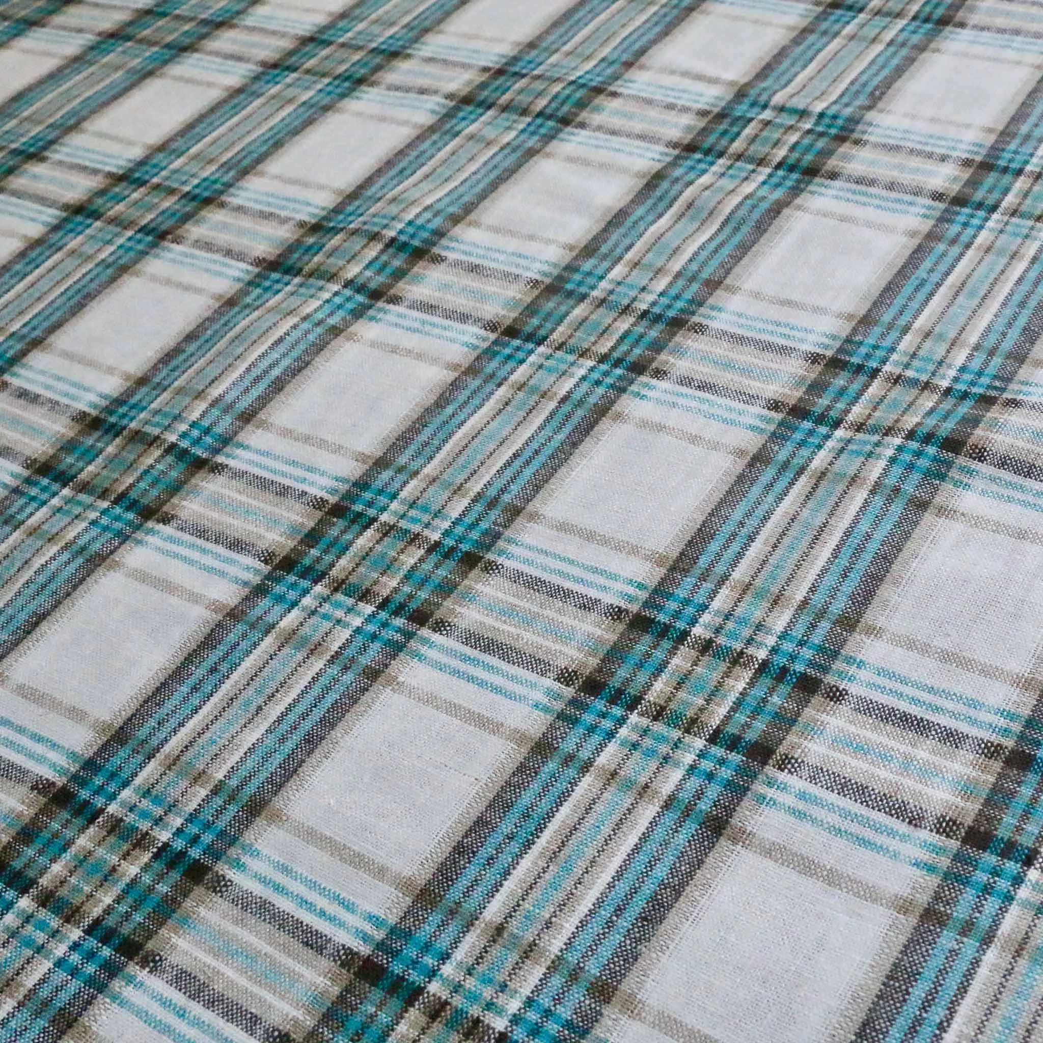 Linen/Viscose Blend Fabric - Turquoise and off-white