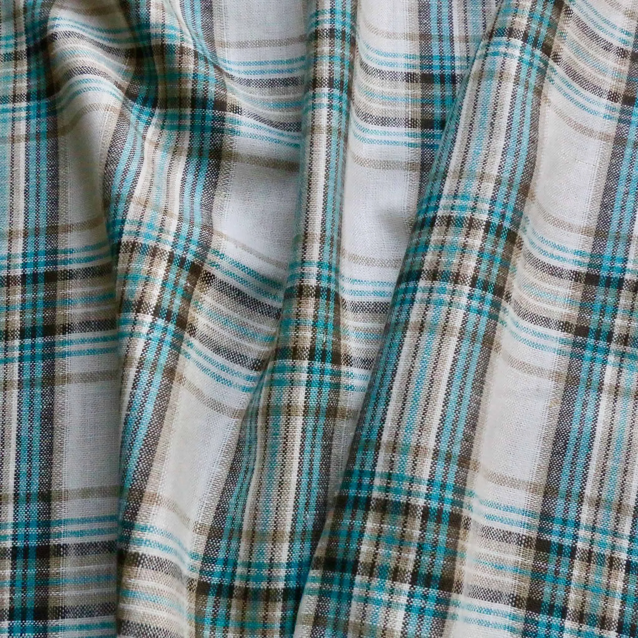 Linen/Viscose Blend Fabric - Turquoise and off-white