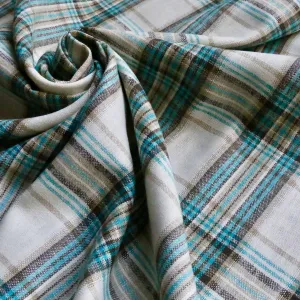 Linen/Viscose Blend Fabric - Turquoise and off-white