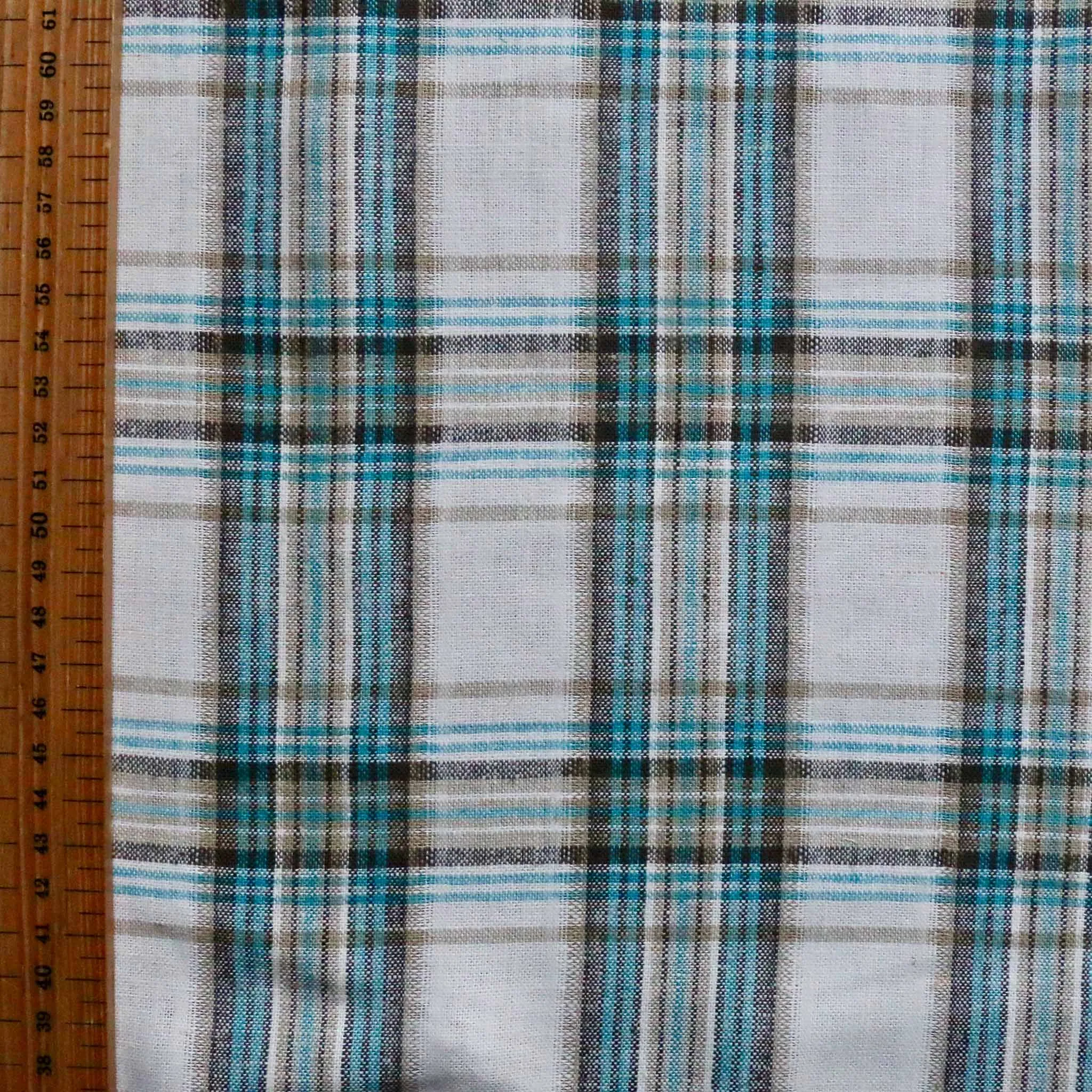 Linen/Viscose Blend Fabric - Turquoise and off-white