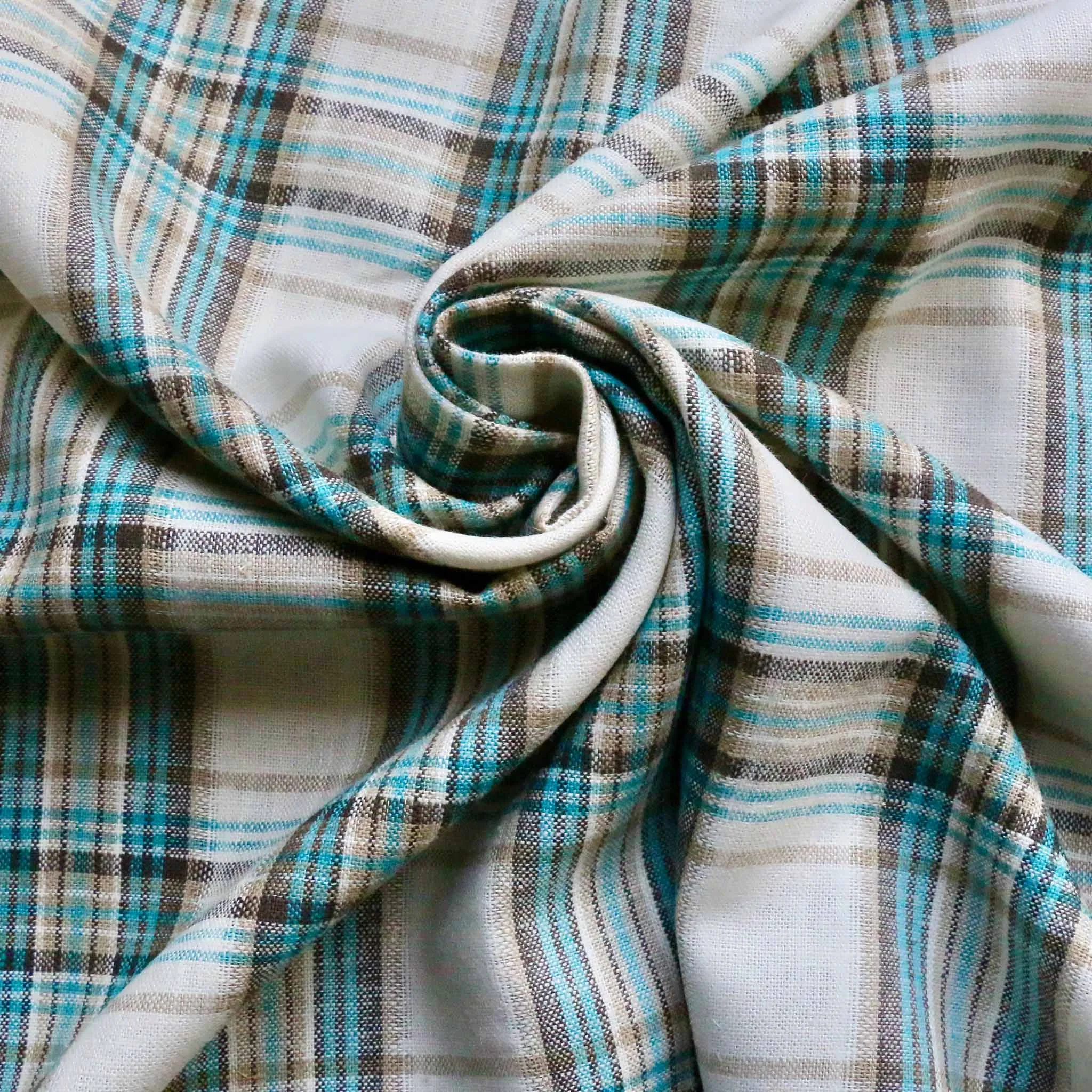 Linen/Viscose Blend Fabric - Turquoise and off-white