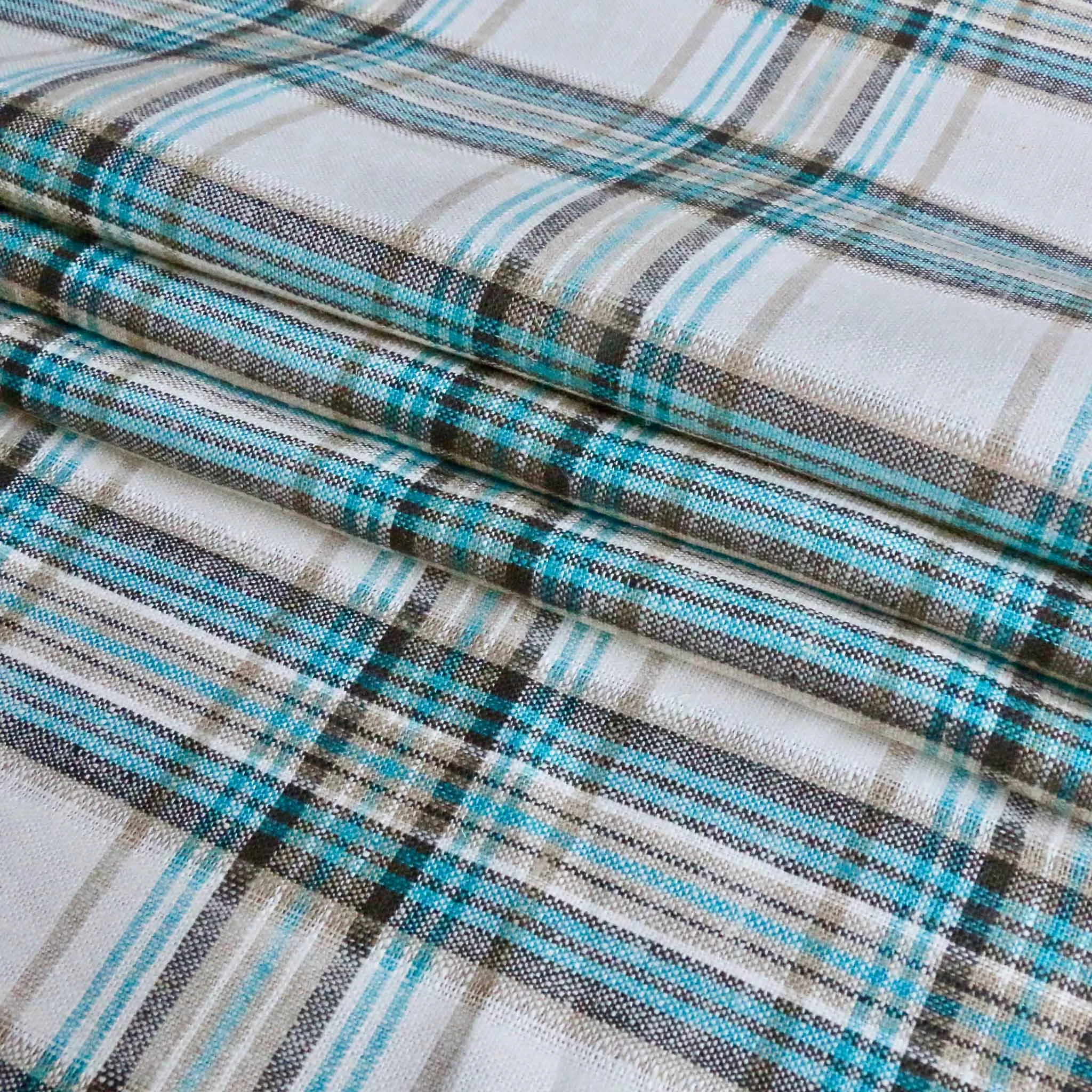 Linen/Viscose Blend Fabric - Turquoise and off-white