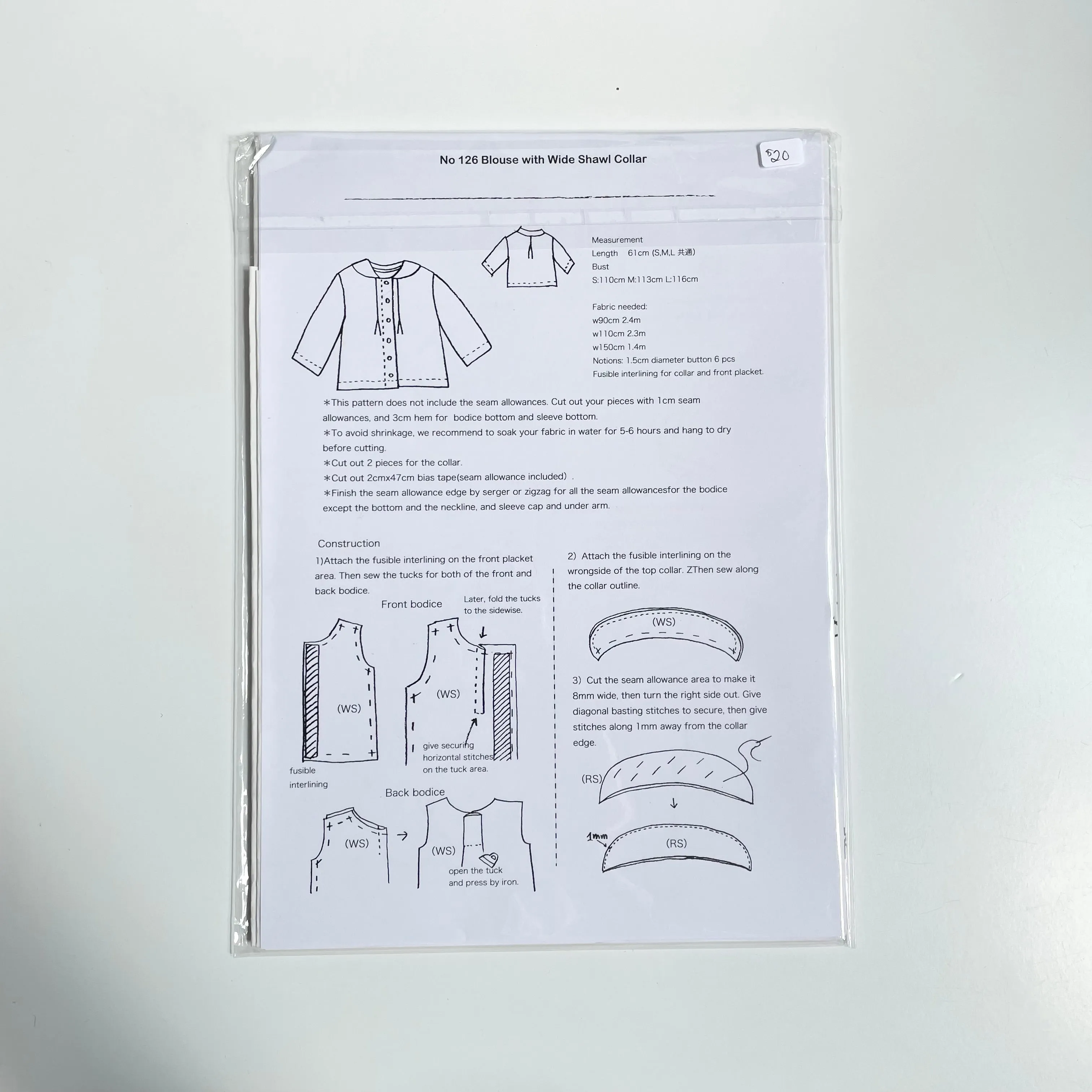Linnet Pattern No. 126 : Blouse with Wide Shawl Collar