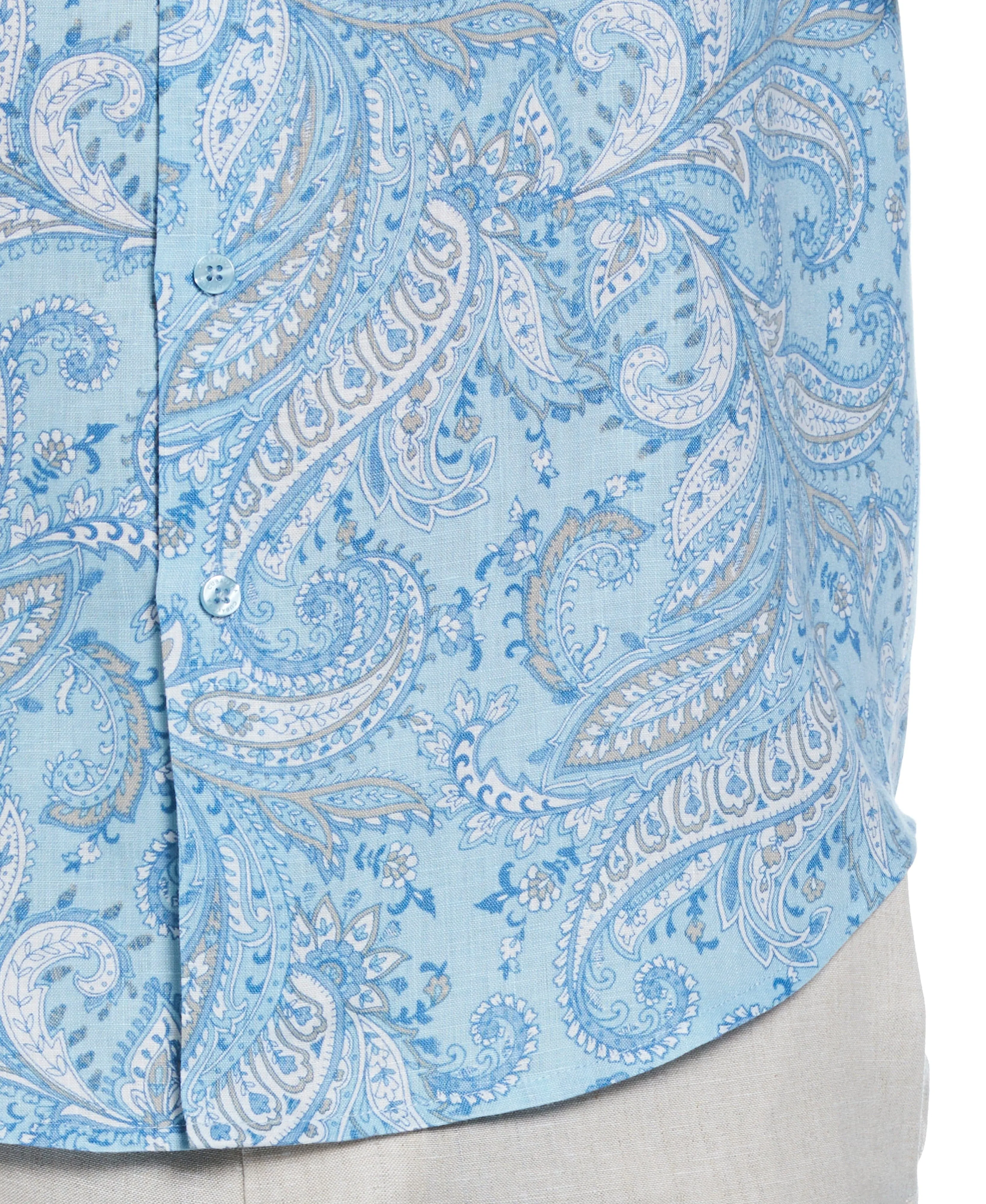 Long Sleeve Linen Allover Paisley Printed Shirt