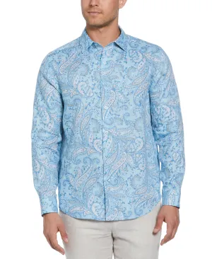 Long Sleeve Linen Allover Paisley Printed Shirt