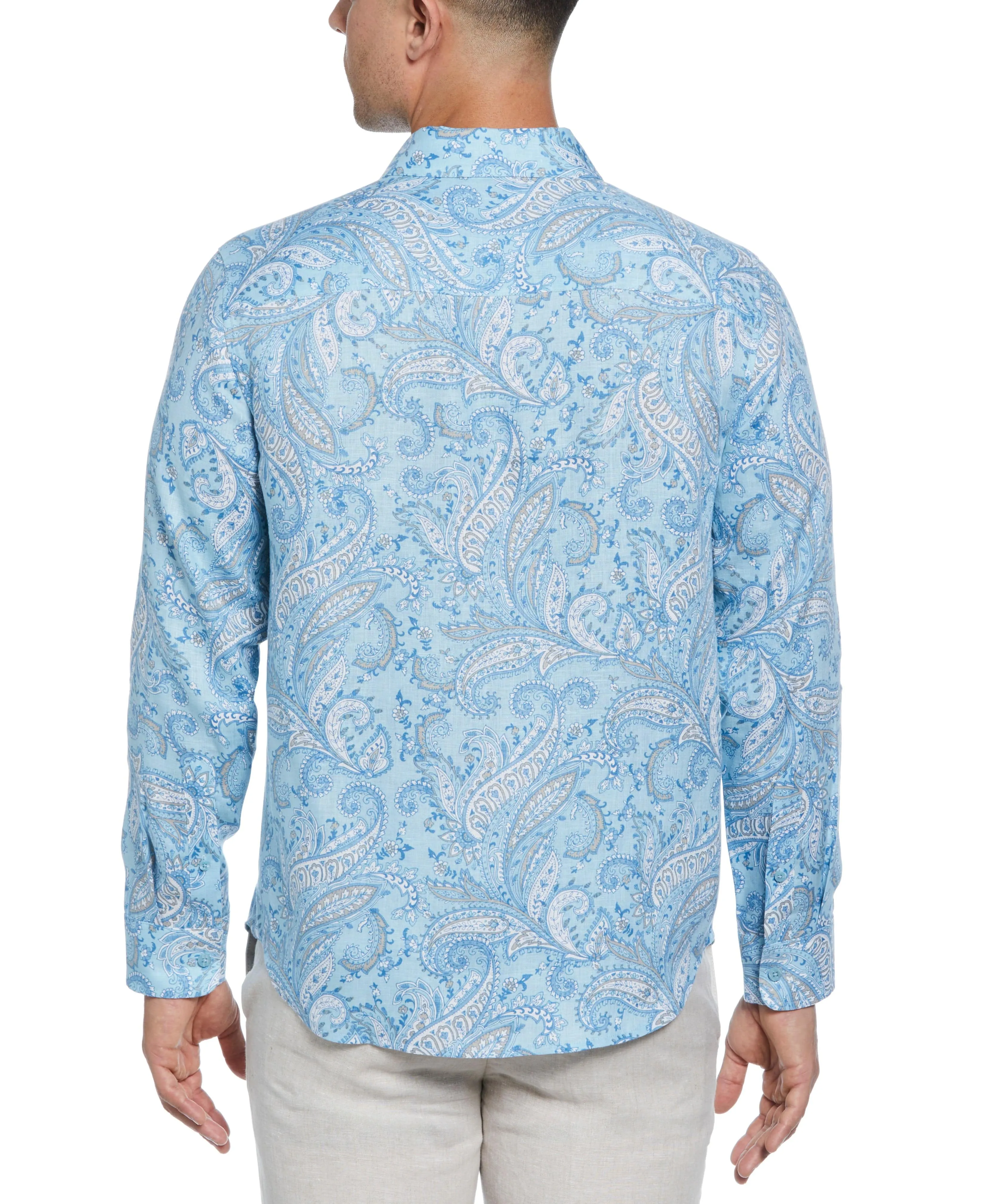 Long Sleeve Linen Allover Paisley Printed Shirt