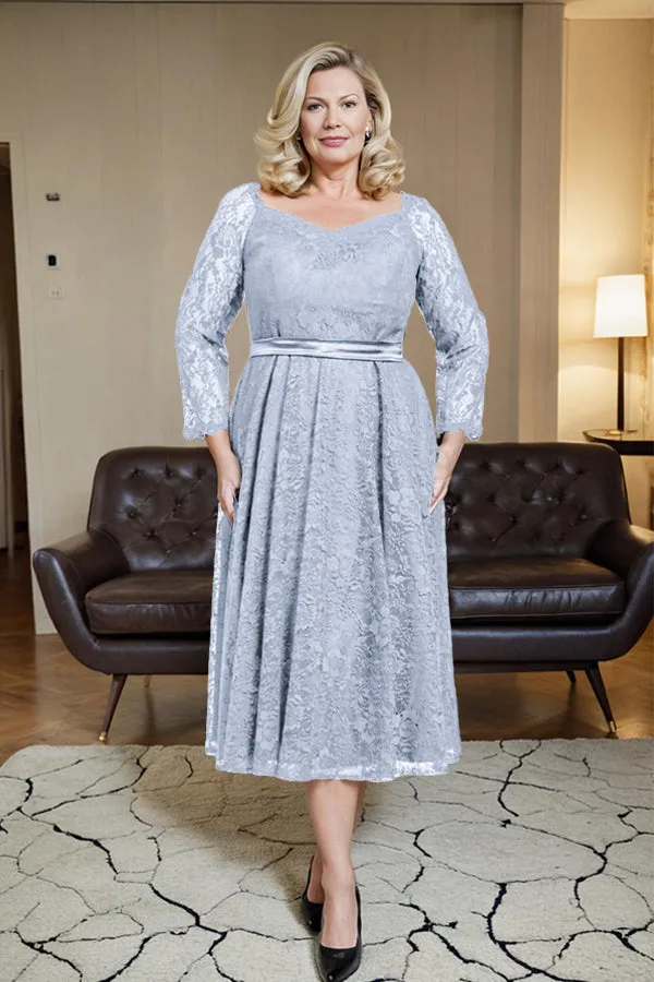 Long Sleeves Lace A Line Mother of the Bride Dress with Bow Tie