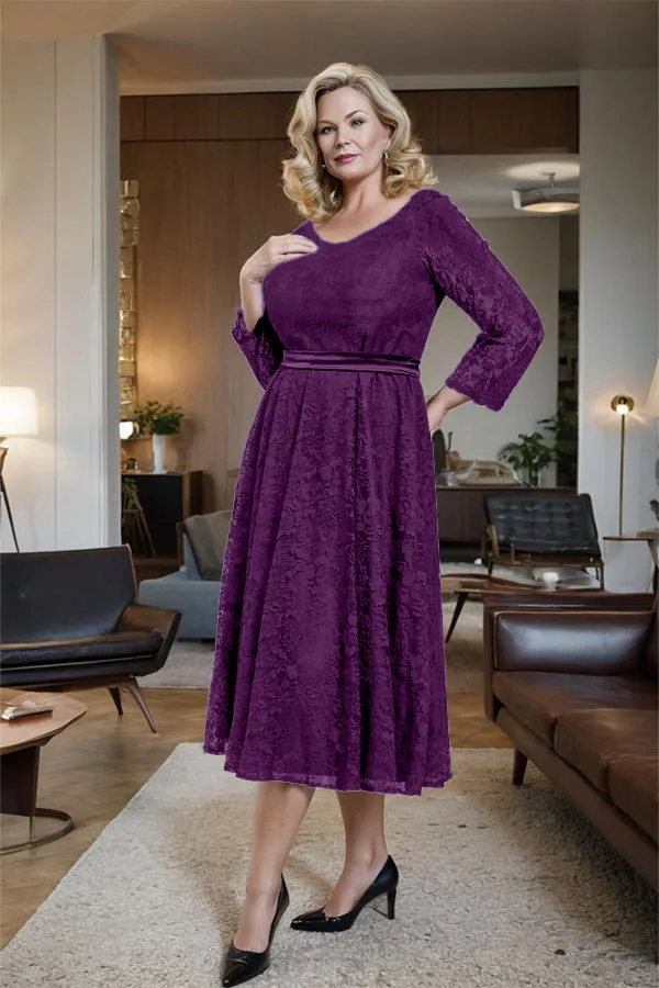 Long Sleeves Lace A Line Mother of the Bride Dress with Bow Tie