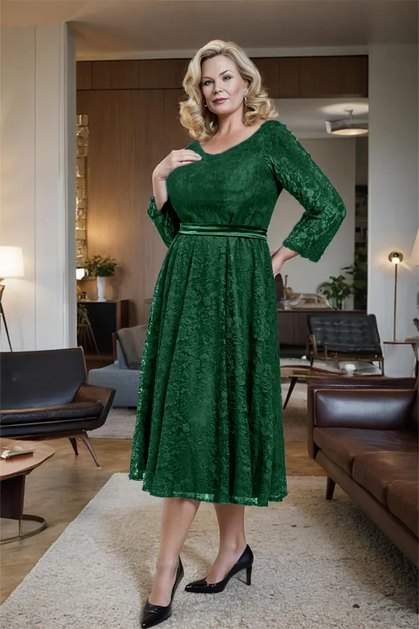 Long Sleeves Lace A Line Mother of the Bride Dress with Bow Tie