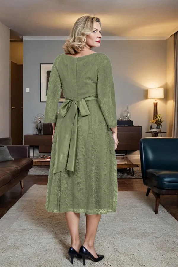 Long Sleeves Lace A Line Mother of the Bride Dress with Bow Tie