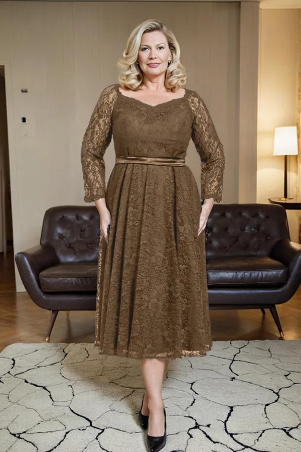 Long Sleeves Lace A Line Mother of the Bride Dress with Bow Tie