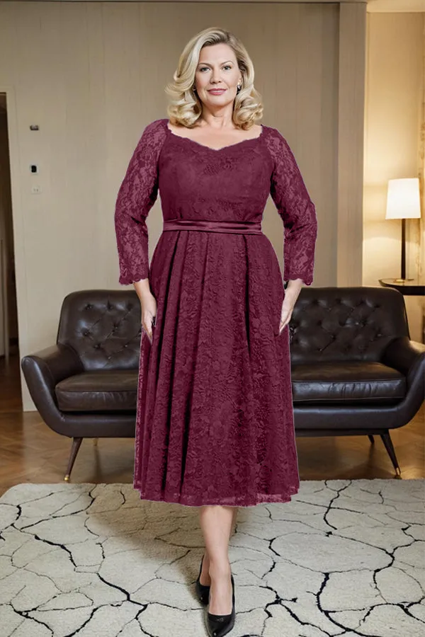 Long Sleeves Lace A Line Mother of the Bride Dress with Bow Tie