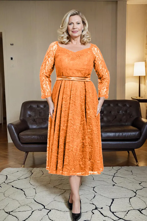 Long Sleeves Lace A Line Mother of the Bride Dress with Bow Tie