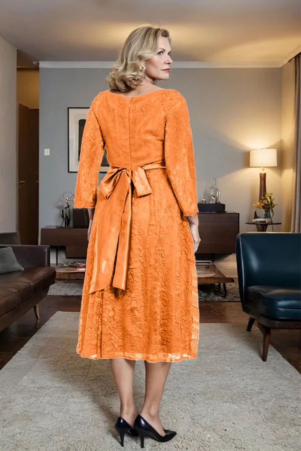 Long Sleeves Lace A Line Mother of the Bride Dress with Bow Tie