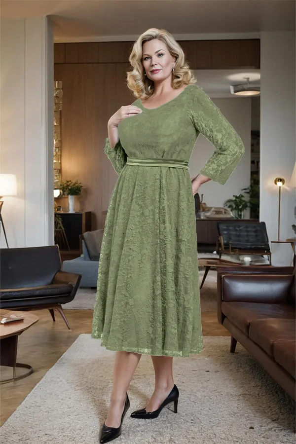 Long Sleeves Lace A Line Mother of the Bride Dress with Bow Tie