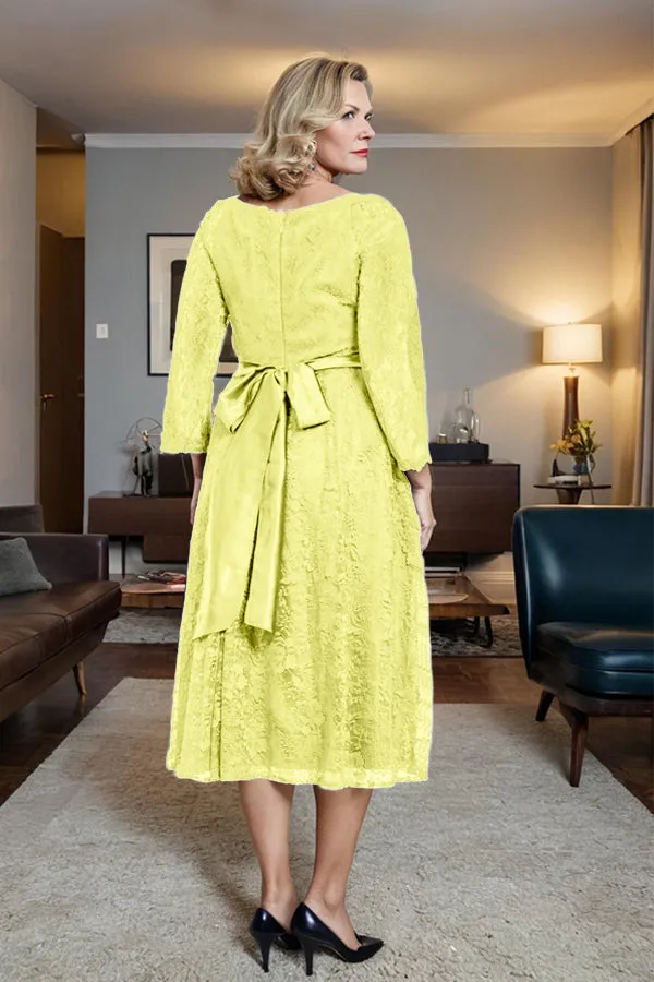 Long Sleeves Lace A Line Mother of the Bride Dress with Bow Tie