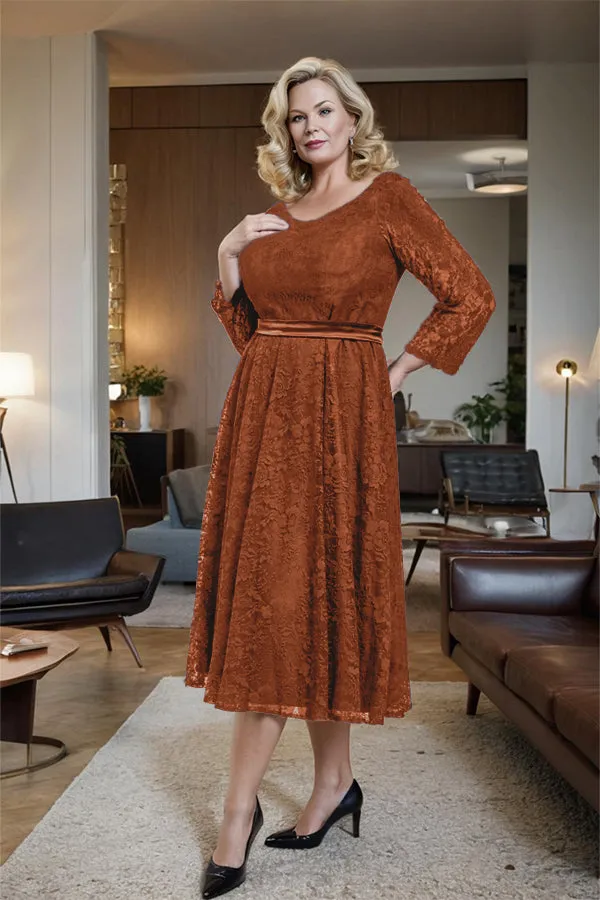 Long Sleeves Lace A Line Mother of the Bride Dress with Bow Tie