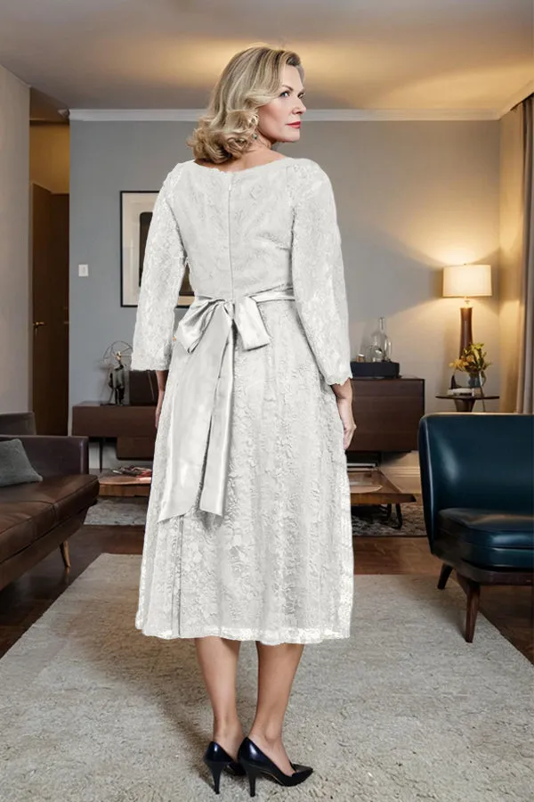 Long Sleeves Lace A Line Mother of the Bride Dress with Bow Tie
