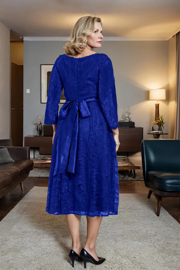 Long Sleeves Lace A Line Mother of the Bride Dress with Bow Tie
