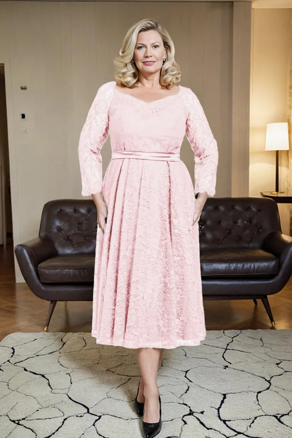 Long Sleeves Lace A Line Mother of the Bride Dress with Bow Tie