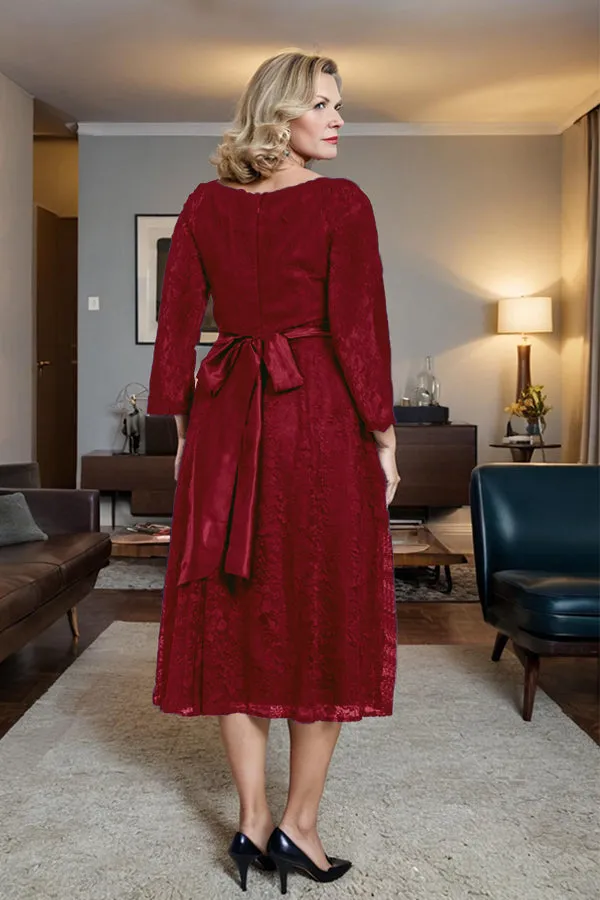 Long Sleeves Lace A Line Mother of the Bride Dress with Bow Tie