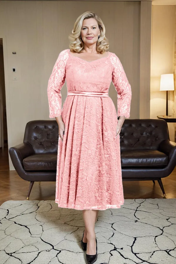 Long Sleeves Lace A Line Mother of the Bride Dress with Bow Tie