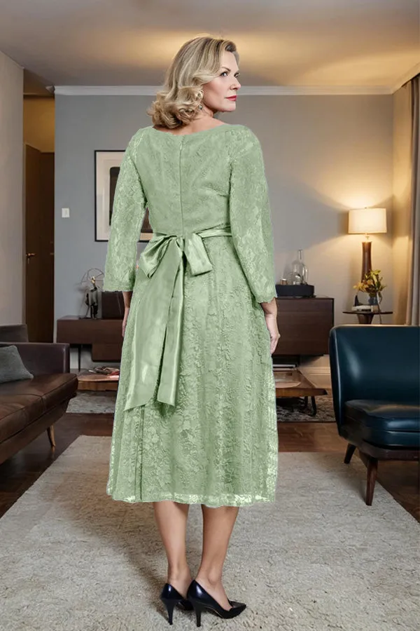 Long Sleeves Lace A Line Mother of the Bride Dress with Bow Tie