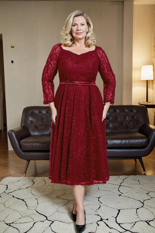 Long Sleeves Lace A Line Mother of the Bride Dress with Bow Tie