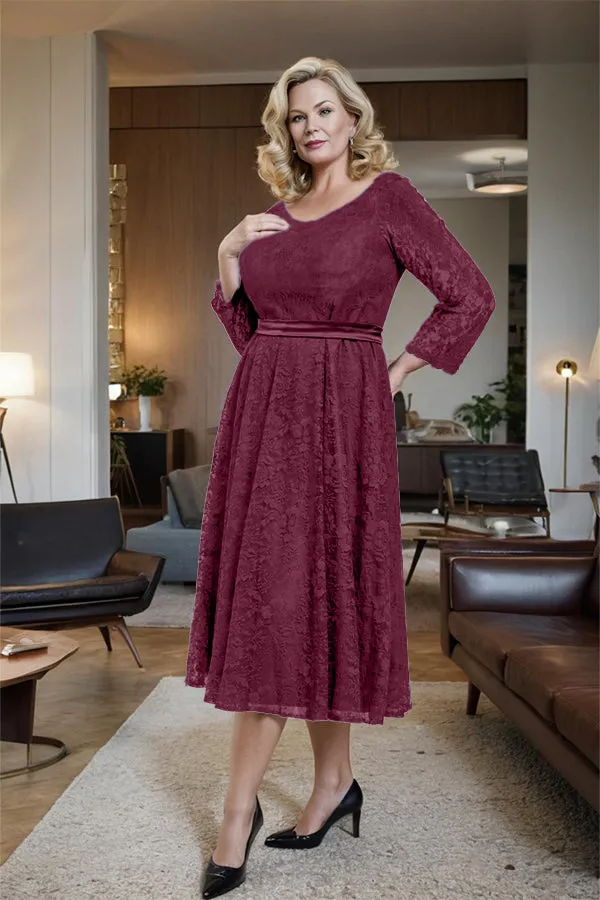 Long Sleeves Lace A Line Mother of the Bride Dress with Bow Tie