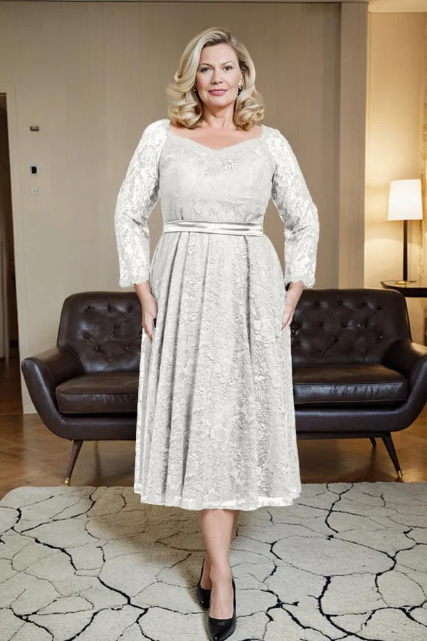 Long Sleeves Lace A Line Mother of the Bride Dress with Bow Tie