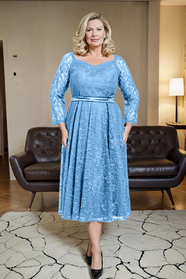 Long Sleeves Lace A Line Mother of the Bride Dress with Bow Tie