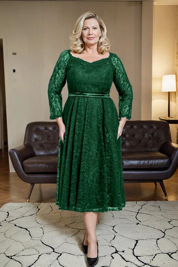 Long Sleeves Lace A Line Mother of the Bride Dress with Bow Tie