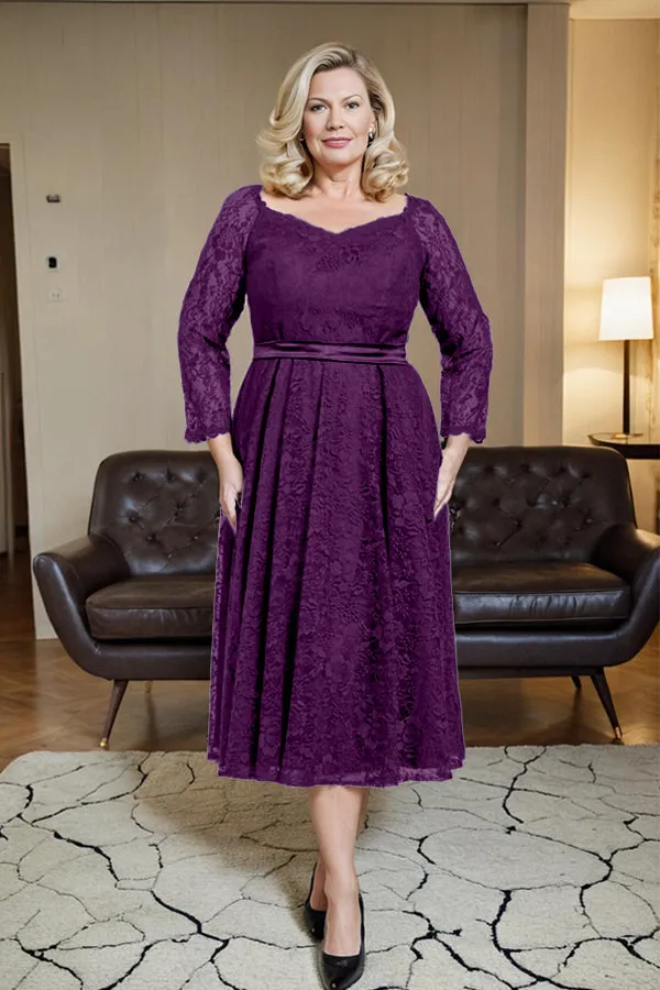 Long Sleeves Lace A Line Mother of the Bride Dress with Bow Tie