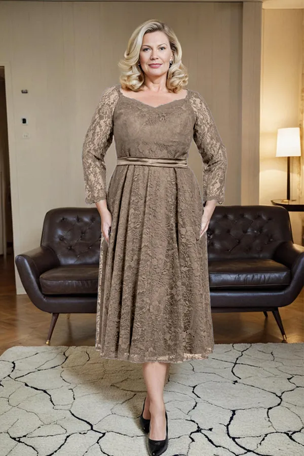 Long Sleeves Lace A Line Mother of the Bride Dress with Bow Tie