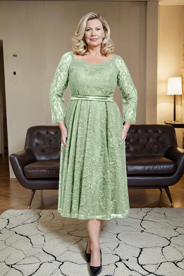 Long Sleeves Lace A Line Mother of the Bride Dress with Bow Tie