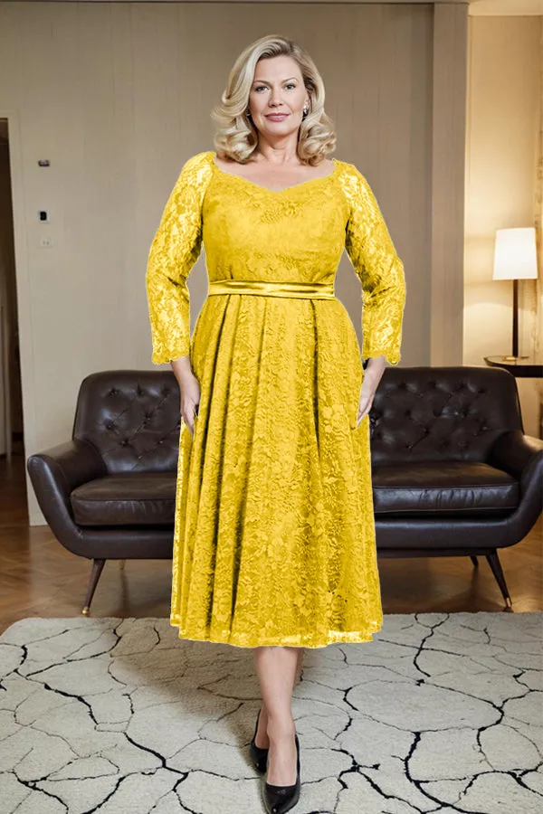 Long Sleeves Lace A Line Mother of the Bride Dress with Bow Tie