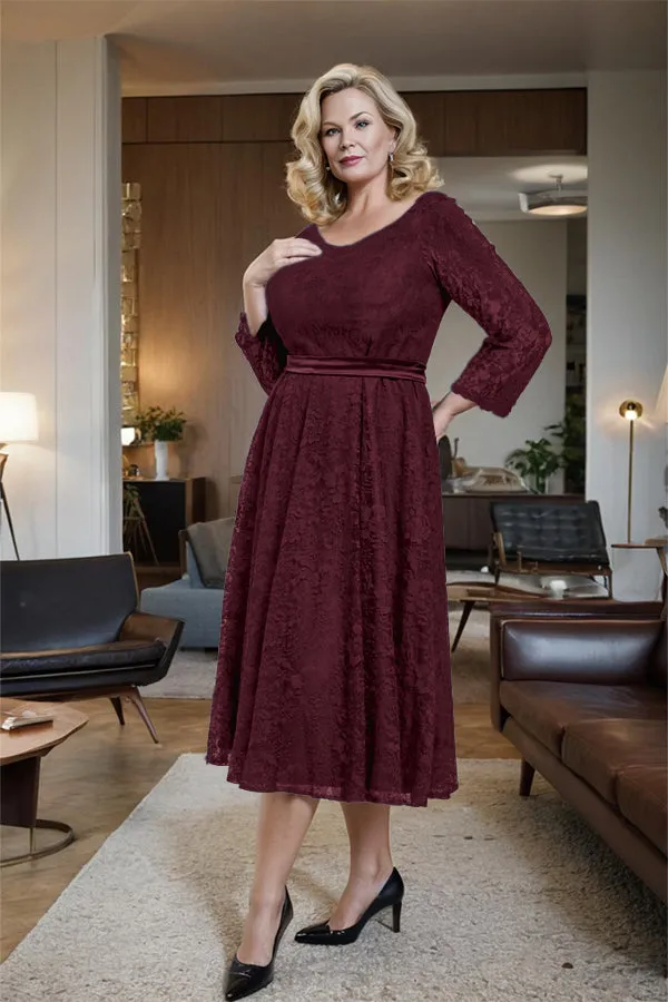 Long Sleeves Lace A Line Mother of the Bride Dress with Bow Tie