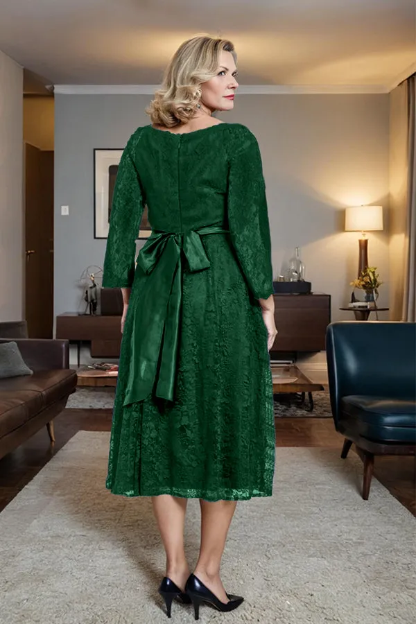 Long Sleeves Lace A Line Mother of the Bride Dress with Bow Tie