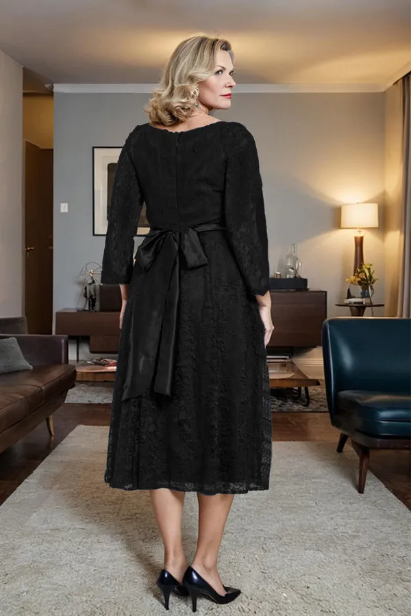 Long Sleeves Lace A Line Mother of the Bride Dress with Bow Tie
